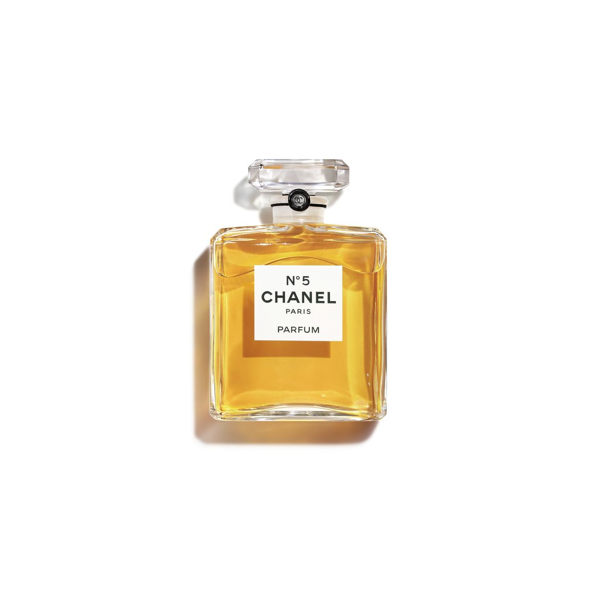 Chanel number 5 perfume on a white background