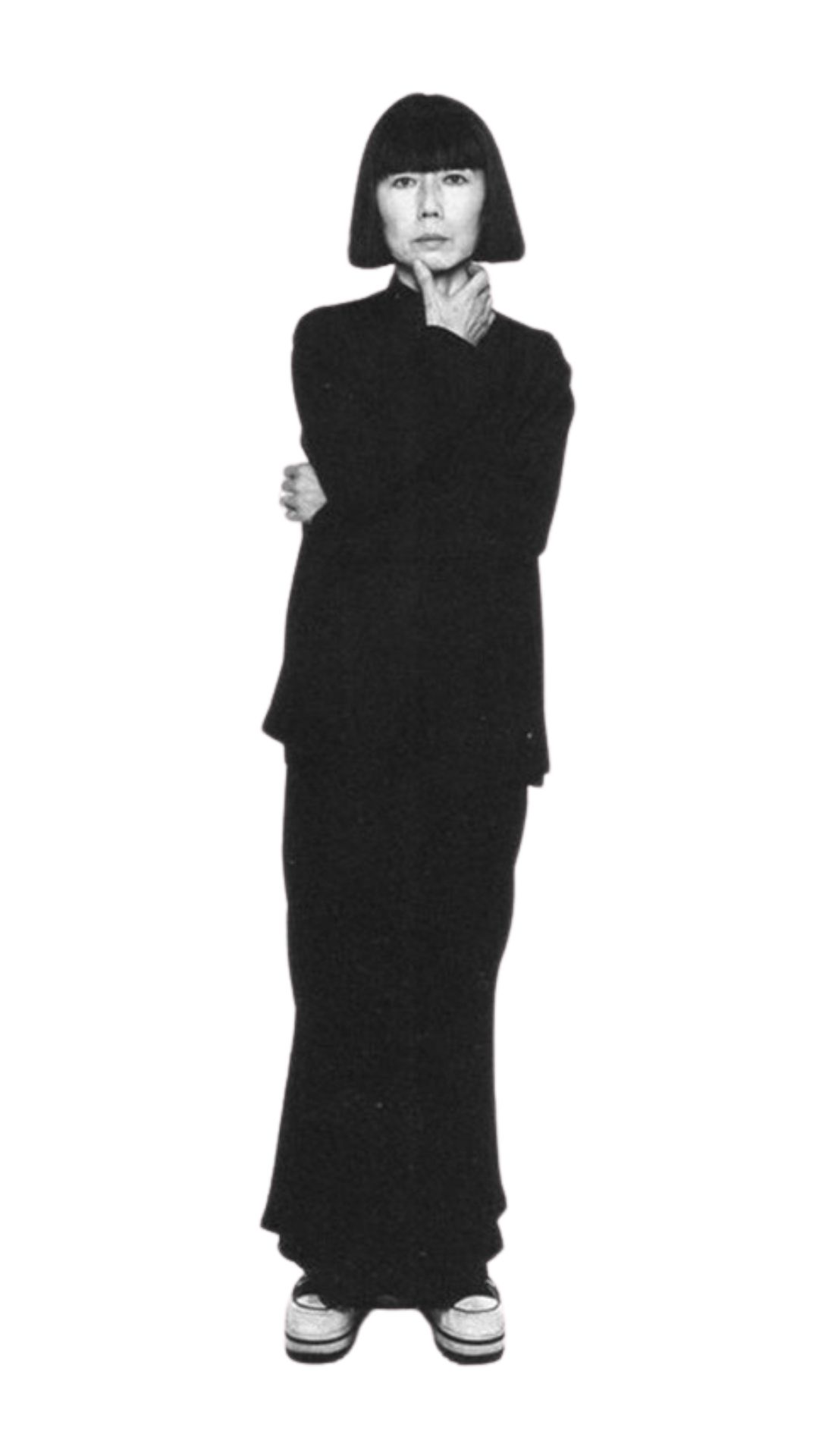 black and white headshot of Rei Kawakubo